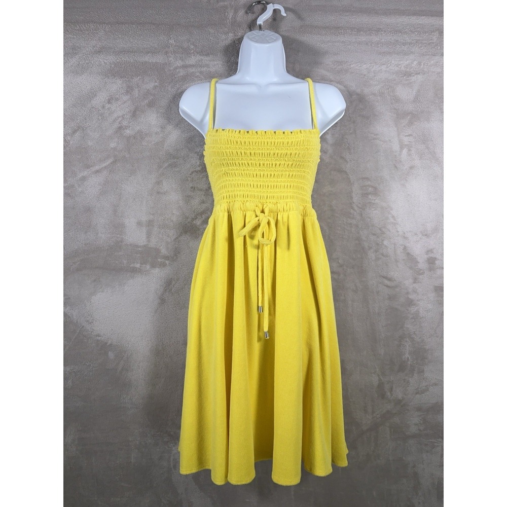 Juicy Couture Sundress Womens Large Yellow Terry Cloth Shirred Smocked Y2K